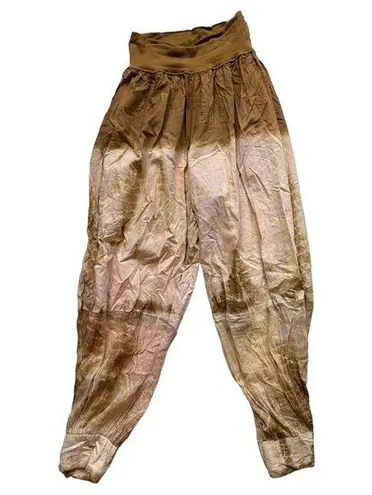 Boho Handcrafted Harlem Tie Dye Metallic Stripe Hammer Pants with pocket OSFM Tan Size M