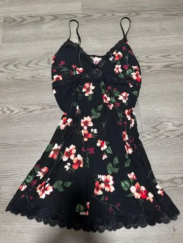 Giuliana Romanno Black Floral Lace Trim Cami Mini Dress Lingerie Cute Size XL