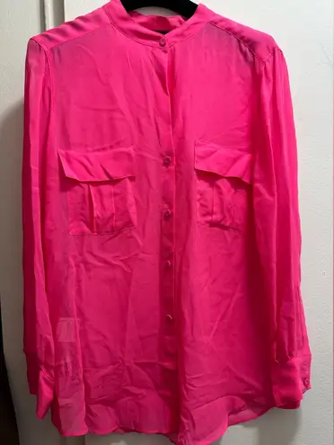 BCBGMAXAZRIA  Anderson silk button-down blouse in neon pink medium - Image 1