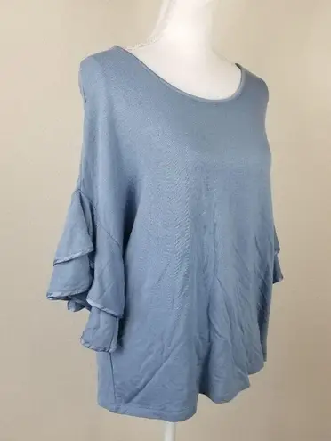 Workshop Republic Clothing Workshop / M / Dusty Blue Ruffle Sleeve Slouchy Bl