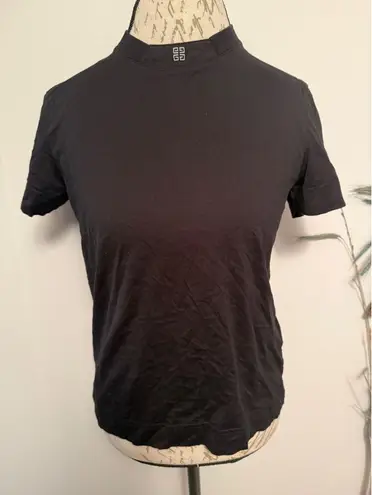 Givenchy Black Mock Neck Short Sleeve T Shirt Top Logo Detail Size S