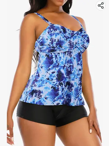 Adisputent Tankini Swimsuits for Women with Shorts Cross Push Tank Top Tummy Control Two Piece Swimwear High Waisted