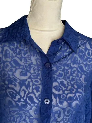 Hearts Of Palm Womens Sheer Blue Leopard Print Button