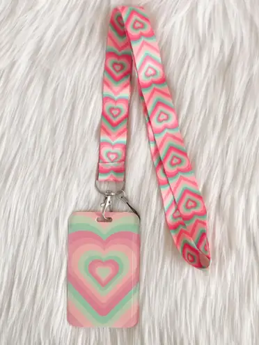 Pink and green heart lanyard with Id/ card holder