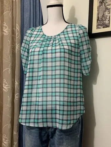 DNA Couture Chiffon Plaid Blouse