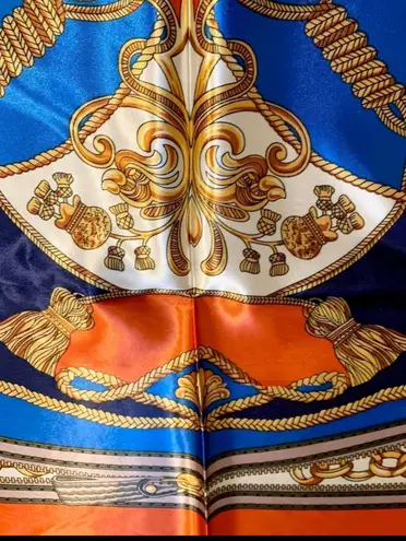 Tassel Rope Pattern silk Scarf turquoise/blue /orange SQUAR SILK SCARF 35/35