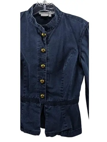 Women's Denim Blue Cotton Gold Button Front Sz. 6 Jacket 11g