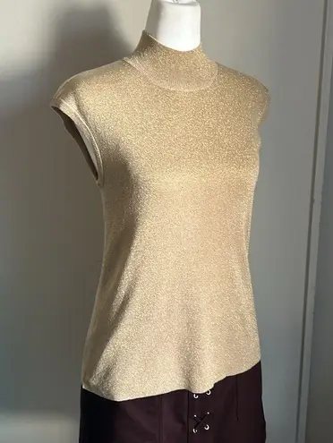 Coldwater Creek Women’s Gold Metallic Mock Neck Sleeveless Silk Blend Tank