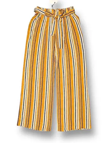 After Market Anthropologie Mustard Striped Wide Leg Pants Tie Waist Boho Resort