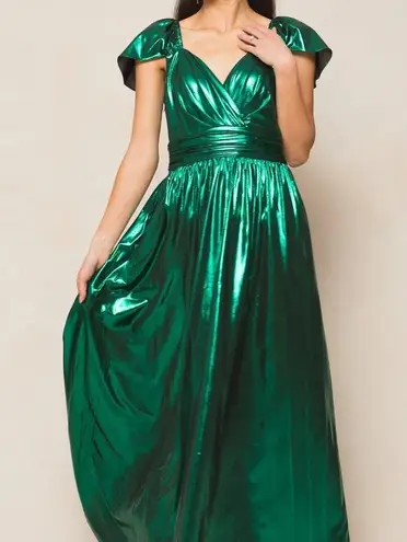 NWT IVY CITY CO HERA DRESS IN GREEN METALLIC Size XS