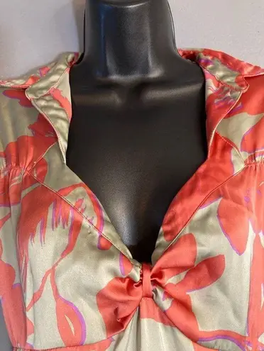 New York & Co. olive green and red silky blouse