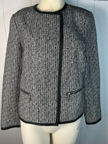 Lafayette 148 New York Black Multi Caridee Weave Blazer Black/white Size M