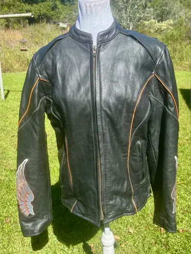 Leather & Hawgs Biker Jacket Genuine Leather Women’s Size Med Moto Motorcycle Black