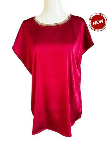 Fifty Street Red Satin Blouse Women Top Size Large NWT | 26-7