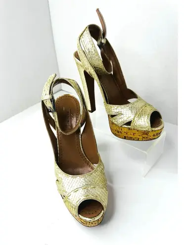 Alaïa Gold Snake Embossed Leather Platform High Heel Sandals EU 36.5 Luxury Size 6.5