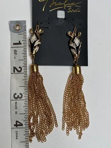 Thalia Sodi Zebra Fringe Earrings Gold-Tone Dangle Rhinestones NWT OS Tribal