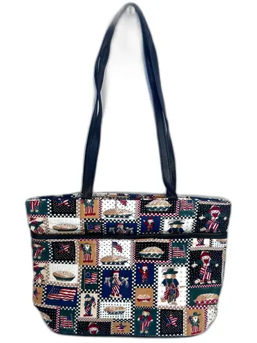 Source Unknown Patriotic Themed Shoulder Tote Bag Top Zip Vinyl Interior American Pie