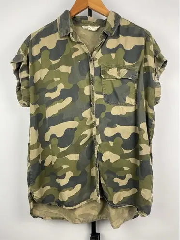 C&C California S Green Camo Shirt Tunic Top Blouse Hi Lo Oversized Relaxed Fit