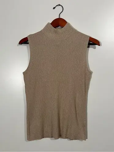 Dana Buchman Sleeveless Turtleneck Size Medium Light Tan Ribbed Top