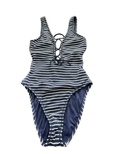 Robin Piccone 4 Sailor Lace UP Front Plunge One-Piece swimsuit