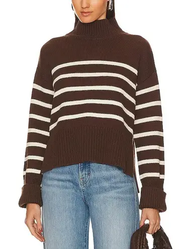 Veronica Beard Lancetti Nautical Striped Pullover Sweater Chicory Brown Small