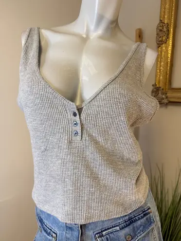 Abercrombie & Fitch  Henley Waffle Tank Cropped Tank Top Large Grey Button Front - Image 1