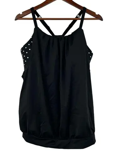 Cacique Swim by Lane Bryant plus size black & white polka dot tankini top sz 14