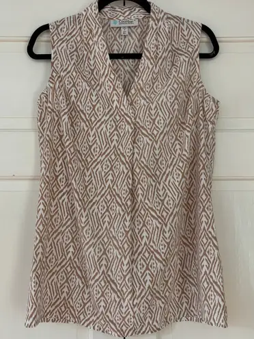 Coolibar Tan and White Sleeveless Blouse UPF 50 Patterned Size Small Vacation