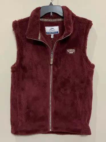 Seaside Oregon Teddy Vest Sz M New Burgundy Zip Front Plush Cozy Warm Red Size M