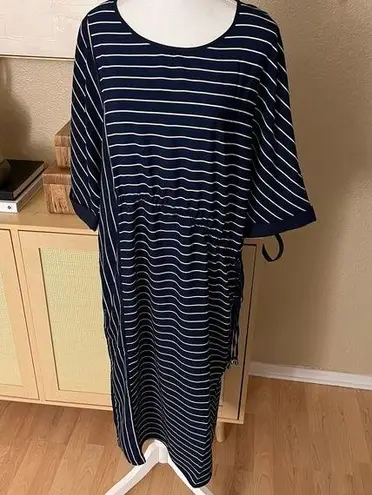 CAARA Navy Lorna Stripe Adjustable Waist Women's
Midi Dress Size Medium Blue