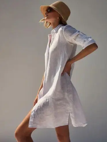 James Perse LIGHTWEIGHT LINEN SHIRT DRESS WHITE SIZE 0