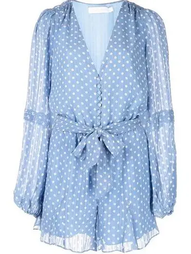 Jonathan Simkhai Caroline polka-dot baby blue silk playsuit romper size S small