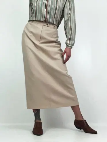 Vintage Deadstock Pure Wool Midi Skirt in Buff | Size M Tan Size M