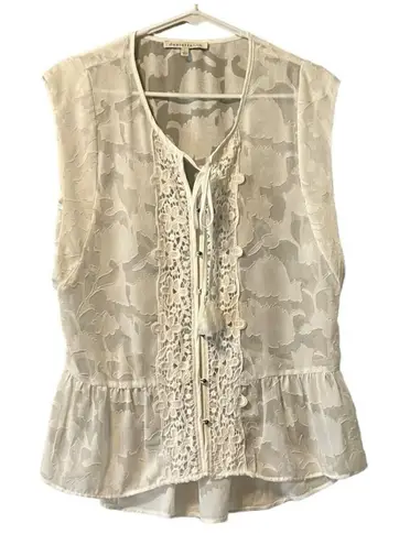 Daniel Rainn Size Small White Semi-Sheer Tunic Sleeveless Top Lace Crocheted
