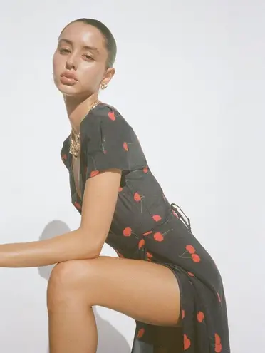 Realisation Par 💕💕 The Teale Midi Wrap Dress ~ Wilde Cherry Print XXS NWOT