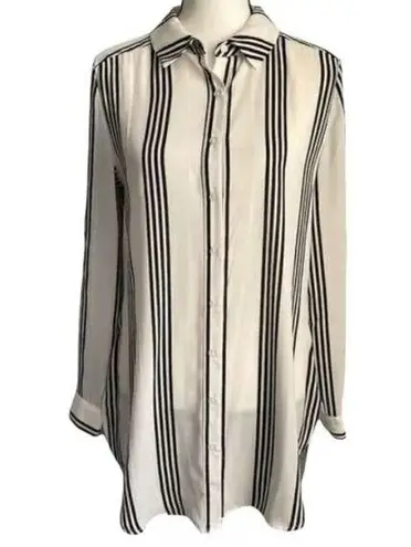 Como vintage  Drop Shoulder White and Black Stripe Semi-Sheer Tunic Size XL