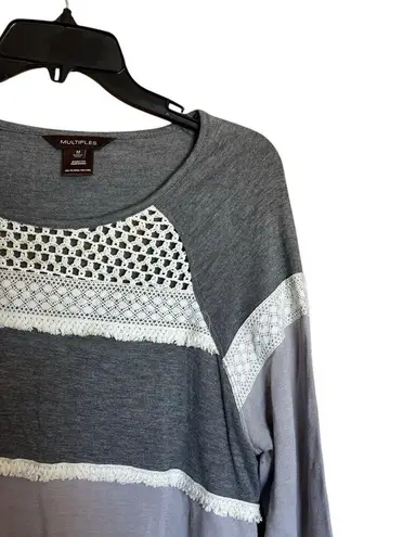Multiples Top Womens Medium Gray Multicolor Stripe Fringe Stretch Blouse