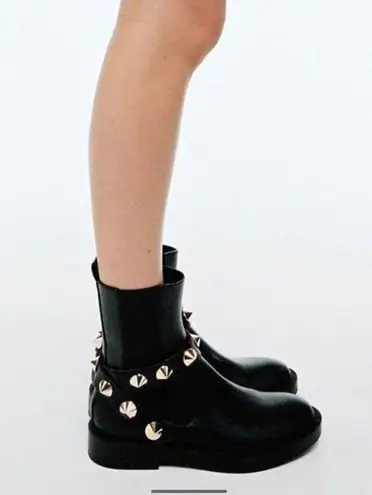 ZARA NEW  STUDDED STRAP ANKLE‎ BOOTS BLACK FAUX LEATHER WOMENS SIZE US 7.5