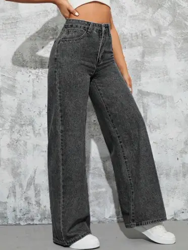 SheIn Dark Gray High Waisted Baggy Wide Leg Y2K Oversized Jeans Size Medium