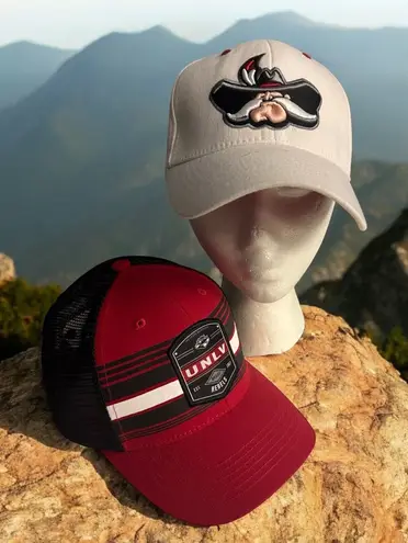 LOT OF 2 UNLV Rebels Baseball Caps Hats Red Black Trucker + White Embroidered