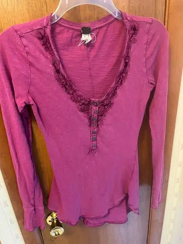 Free People  Magenta Long Sleeve Top