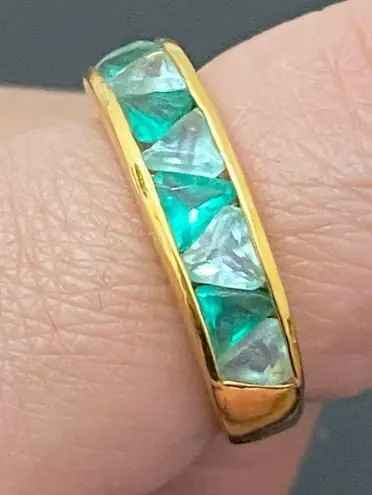SUZANNE SOMERS 925 Gold Emerald Green Trilliant CZ Cubic Zirconia Ring Size 8