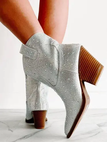 Forever Link Silver Rhinestone Ankle Cowboy Boots