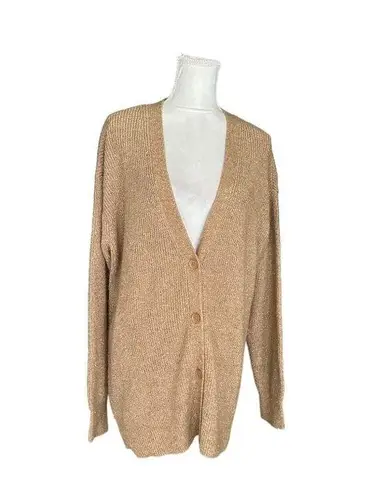 INC International Concepts Women's Sequined Long Button Up Cardigan Size L Tan Size L