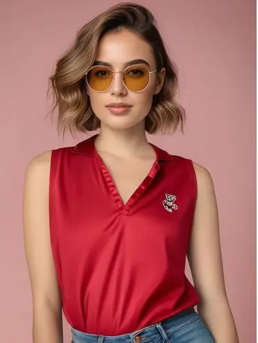 Antigua Women's Medium Wisconsin Badgers Sleeveless Red Polo Shirt