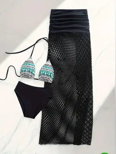 NWT AD Tribal 3 Piece Swimwear Bikini Set Women's Black M Size M