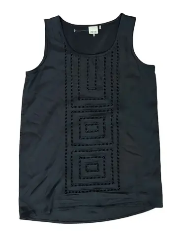 Ecru Washable Black Geometric Embroidered Tank Top XS NWOT Casual Sheer Trail