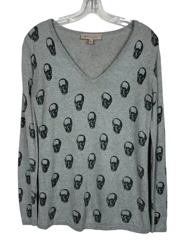 Philosophy  Cashmere Blend Skull Skeleton Print V-Neck Pullover Sweater Top Small thumbnail 1