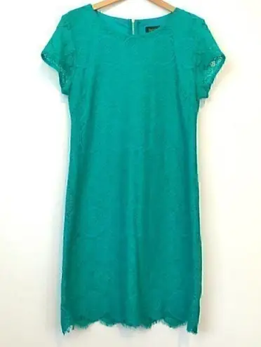 Laundry by Shelli Segal LAUNDRY SHELLI SEGAL Short Cap Sleeve Lace Shift Dress Teal Green Blue Party 10