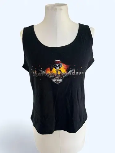 Vintage Y2K Pirates of the Carribean Harley Davidson Bahamas Rhinestone Tank XL Black